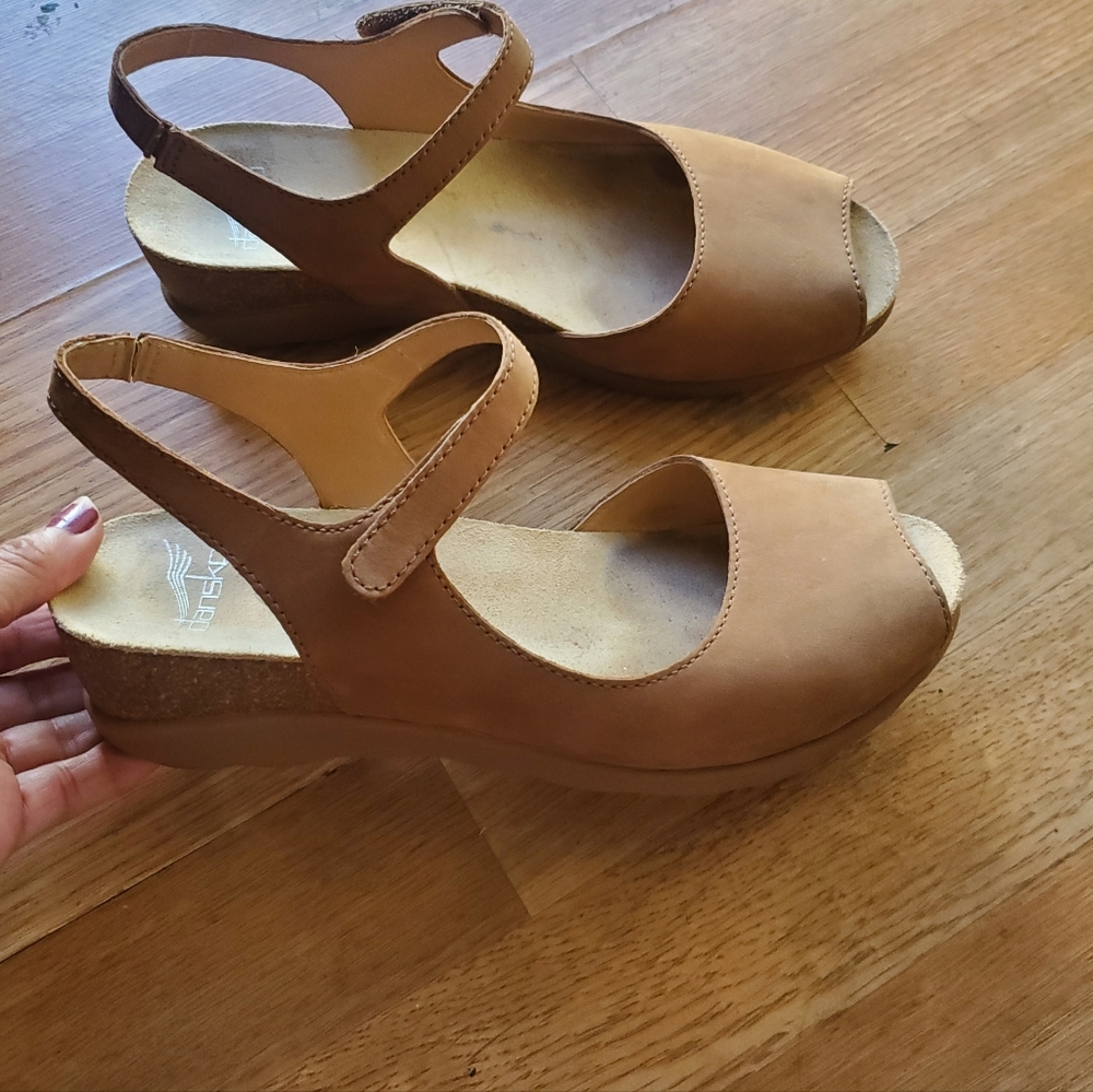 Dansko Women's Tan Slingback Wedge Sandals, Size 37 6.5/7